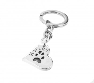 Silver Heart Pawprint Keyring