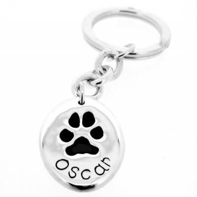 Silver Oval Pawprint Keyring