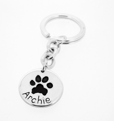 Silver Round Pawprint Keyring