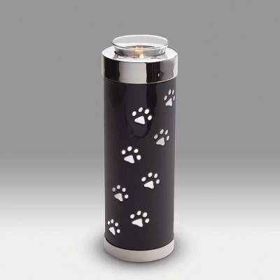 Pawprint Tall Tealight Urn Black