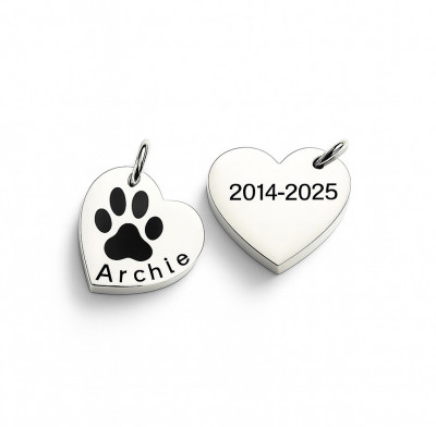Large Heart Silver Pawprint Pendant Extra Lettering