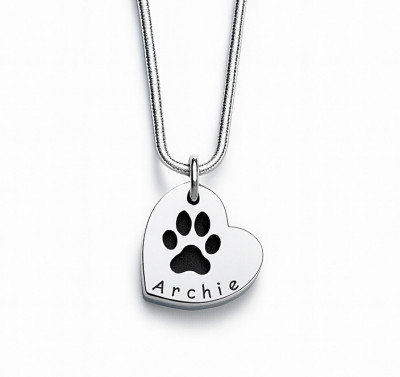 Large Silver Pawprint Pendant (Heart)