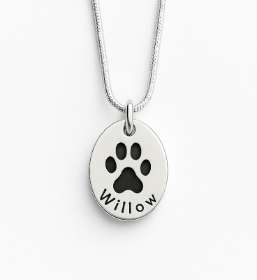 Large Silver Pawprint Pendant (Oval)
