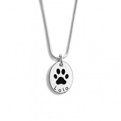 Small Oval Silver Pawprint Pendant Extra Lettering
