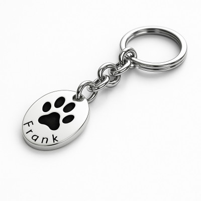 Silver Oval Pawprint Keyring