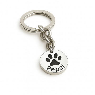 Silver Round Pawprint Keyring