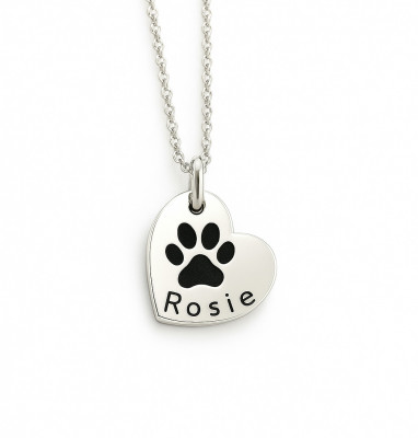 Small Heart Silver Pawprint Pendant Extra Lettering